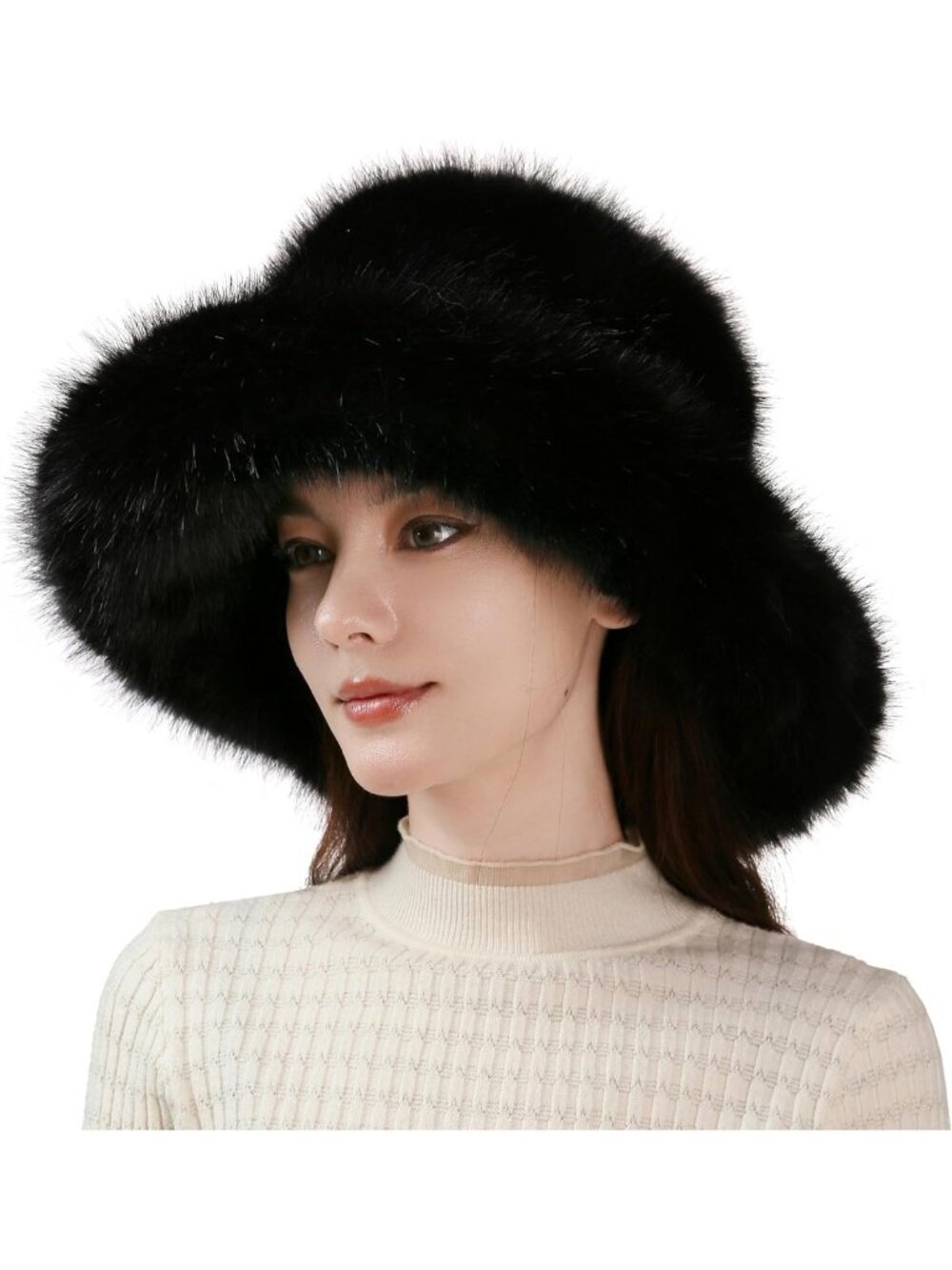 Cozy Faux Fur Bucket Hat for Women - Oversized Fluffy Winter Accessory